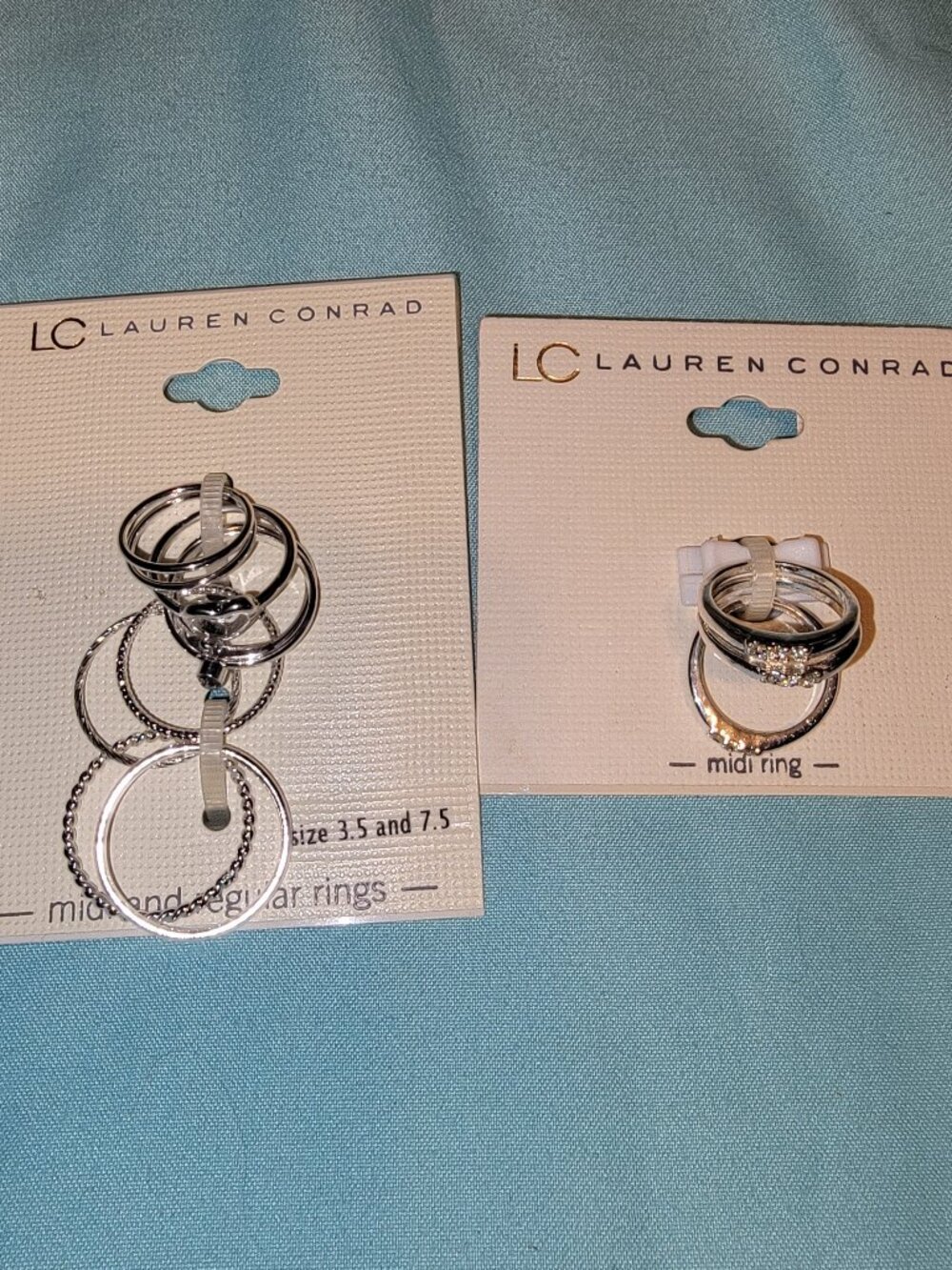 New Lauren Conrad LC Silver Tone Midi Rings Regular 3.5 And 7.5 Heart Cross Cz